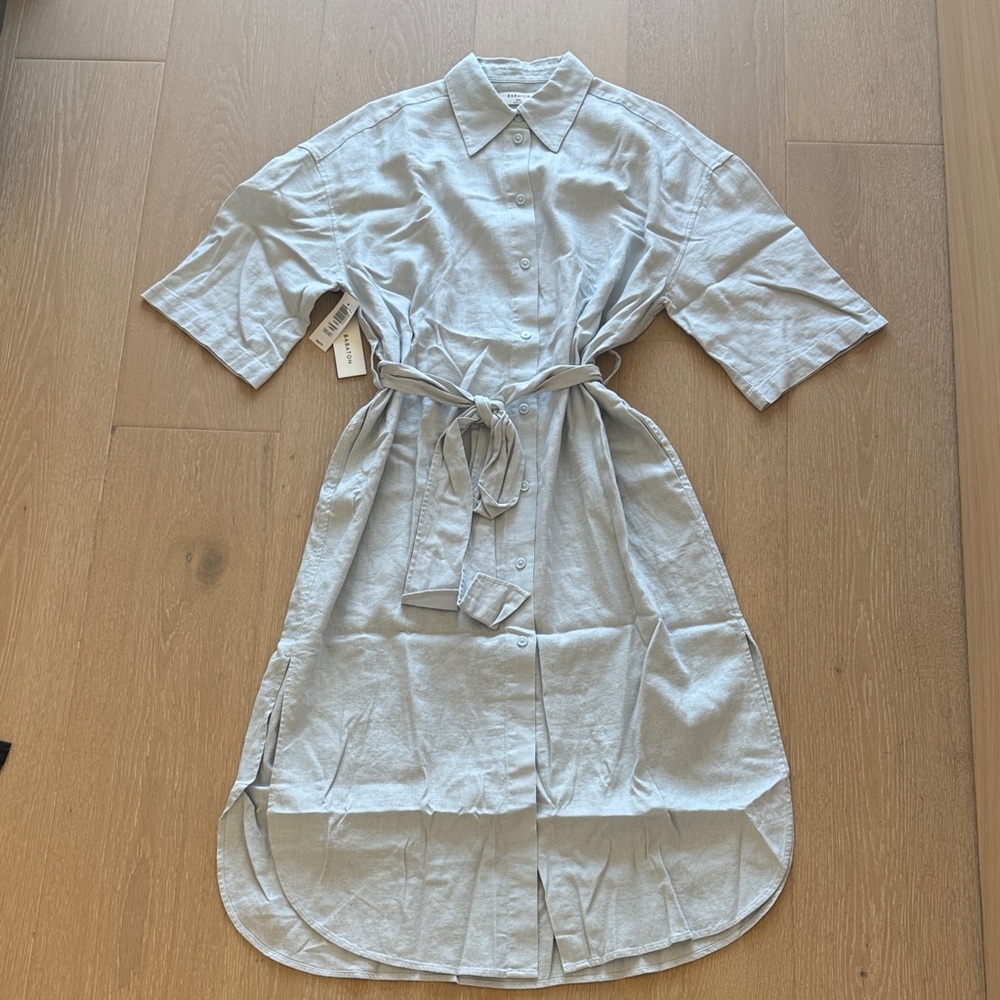 NWT Aritzia Babaton Light Blue Linen Collared Dress with Pockets